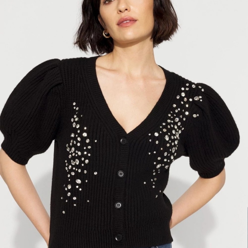 NWT White House Black Market Black Cardigan with Embellishments Sz XL
